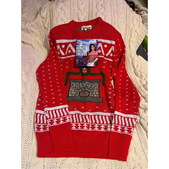 Morph Digital Dudz Ulgy Sweater Crackling Fireplace Animated Christmas Sweater M - Picture 3 of 6